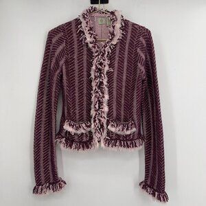 HWR Burgundy Pink‎ Fringe Cottagecore Knit Jacket – Size M
